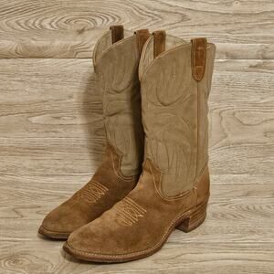 Texas USA Tan Brown Suede Mens Western Cowboy Leather Boots Round Toe Size 11D